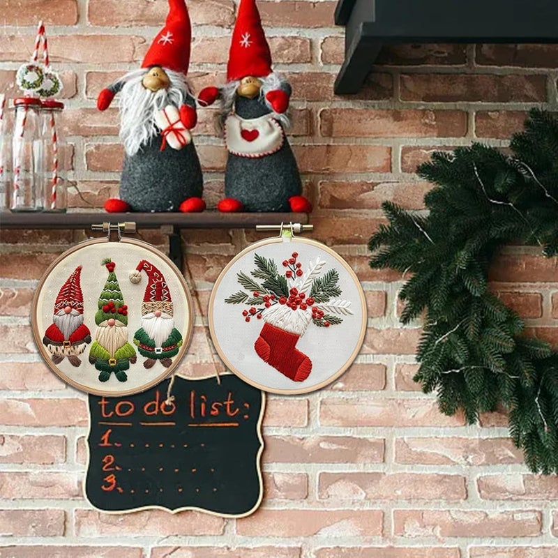 YOUDRN Christmas Embroidery Kits, Embroidery Kits for Adults,Christmas Embroidery Kit for Beginners with Pattern,Cotton Threads,Needles,Instruction,20cm Hoo,for Decor Home Room (Stockings) - Image 5